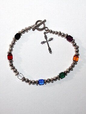 Sterling Silver Beaded Cross Bracelet 9 Inches